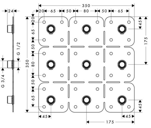 AXOR SHOWER COLLECTION montážní pomůcka 350x350mm 28470180 Technický nákres