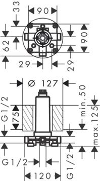HANSGROHE RAINMAKER SELECT podomítkové těleso G 1/2 24010180 Technický nákres