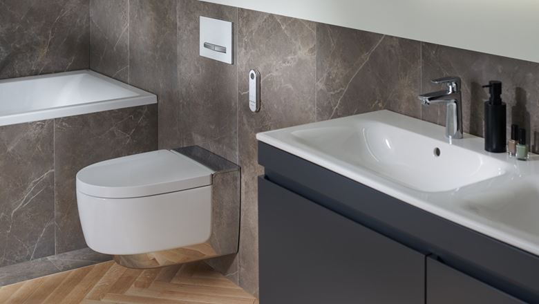 GEBERIT AQUACLEAN MERA COMFORT závěsné WC s bidetovým sedátkem, SoftClosing, TurboFlush, KeraTect, bílá/chrom 146.212.21.1 Obrázek - fotka