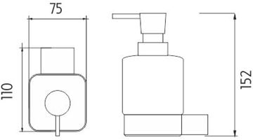 NIMCO KIBO dávkovač tekutého mýdla 300 ml, nástěnný, sklo, chrom KI 14031C-T-26 Technický nákres