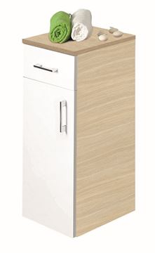 CONCEPT 50 nízká skříňka 35,5x35,5x77,9 cm, 1 zásuvka, 1 dvířka, panty vlevo, bělený dub/lesklá bílá