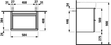 LAUFEN SPACE skříňka pod umyvadlo 58,4x40,8x50 cm, 2 zásuvky, matná bílá H4101421601001 Technický nákres