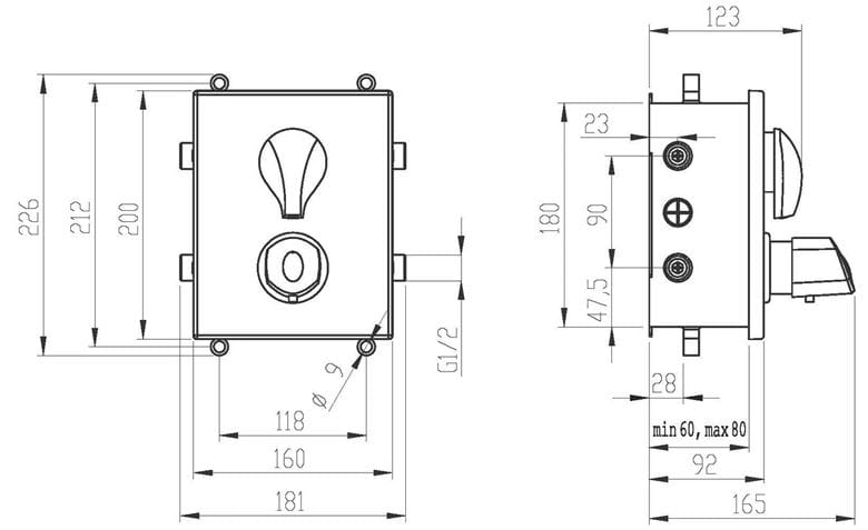 NOVASERVIS METALIA ECO+ sprchový set s termostatickou podomítkovou baterií, horní sprcha, ruční sprcha, hadice, držák, chrom SADAECO52RT Technický nákres
