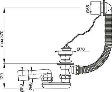 CONCEPT vanový sifon 57 cm, se zátkou PT100502 Technický nákres