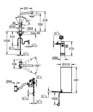GROHE RED DUO dřezová elektronická baterie, s ohřevem, velikost L, GROHE ChildLock, napájení ze sítě, chrom 30325001 Technický nákres