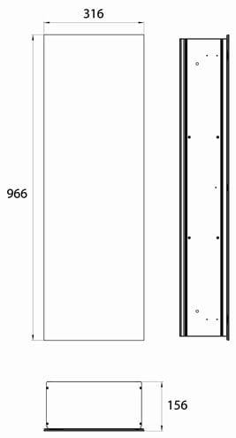 CONCEPT 300 nízká skříňka 31,6x15,6x96,6 cm, 1 dvířka, bílá/sklo 015-2026 Technický nákres