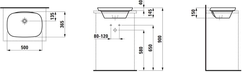 LAUFEN INO umyvadlo 50 cm, s přepadem H8173020001091 Technický nákres