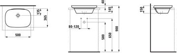 LAUFEN INO umyvadlo 50 cm, s přepadem H8173020001091 Technický nákres