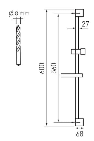 NOVASERVIS sprchová souprava 4-dílná, ruční sprcha pr. 110 mm, 5 proudů, tyč, hadice, mýdlenka, chrom KIT866,0 Technický nákres