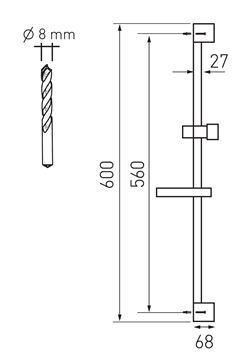 NOVASERVIS sprchová souprava 4-dílná, ruční sprcha pr. 110 mm, 5 proudů, tyč, hadice, mýdlenka, chrom KIT866,0 Technický nákres