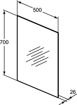 IDEAL STANDARD MIRROR & LIGHT zrcadlo 50x70 cm, reverzibilní, s osvětlením, s vyhříváním T3259BH Technický nákres