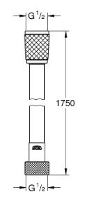 GROHE RELEXAFLEX sprchová hadice 1750mm, hladká, AntiFold, plast, chrom 28154001 Technický nákres