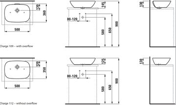 LAUFEN INO umyvadlová mísa 50 cm, s přepadem H8123020001121 Technický nákres