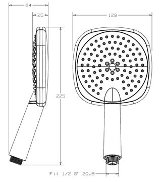 CONCEPT 300 ruční sprcha 120x120 mm, 3 proudy, chrom PM10005/CO Technický nákres