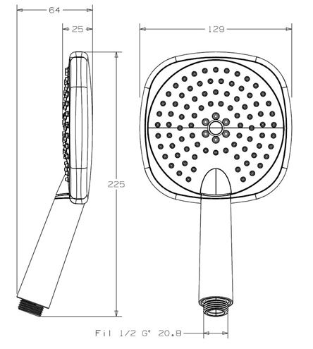 CONCEPT 300 ruční sprcha 120x120 mm, 3 proudy, chrom PM10005/CO Technický nákres
