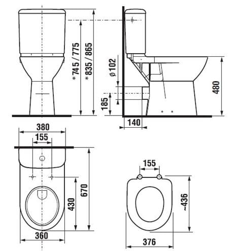 DEEP BY JIKA bezbariérová WC kombi mísa, zadní odpad H8236160000001 Technický nákres