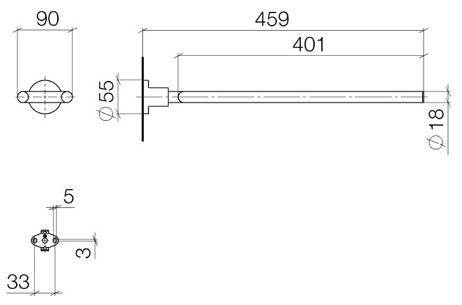 DORNBRACHT TARA držák ručníků 459 mm, dvojramenný, chrom 83 210 892-00 Technický nákres