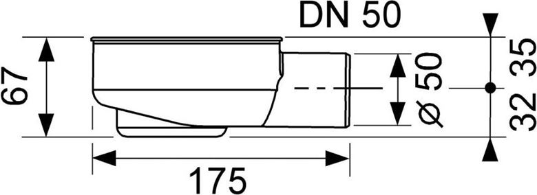 CONCEPT 200 nízký sifon DN50, pro podlahový žlab, boční odpad 650000620 Technický nákres