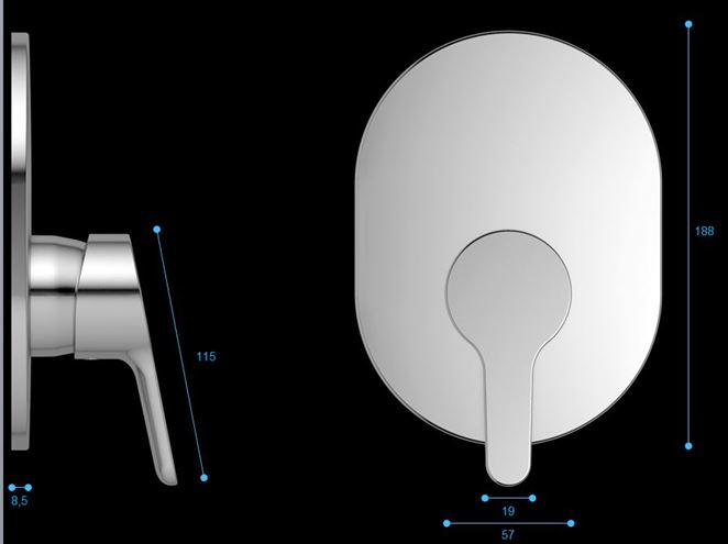 CONCEPT E50 vanová podomítková baterie, s přepínačem, s tělesem, chrom A 6687 AA Technický nákres
