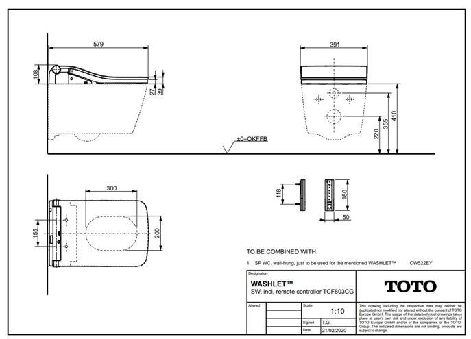 CONCEPT 300 WASHLET bidetové sedátko, hranaté, SoftClose 803CG-CON-DUS-S Technický nákres