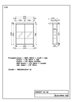 CONCEPT 50 zrcadlová skříňka 52,4x62,8x25 cm, osvětlení, s vypínačem a el. zásuvkou, bílá C50.GB Technický nákres