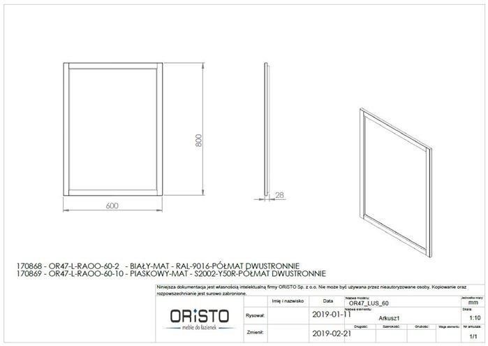 CONCEPT RETRO zrcadlo 60x80 cm OR47-L-RAOO-60-2 Technický nákres
