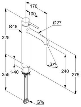 KLUDI BOZZ umyvadlová stojánková baterie, matná černá 382863976 Technický nákres
