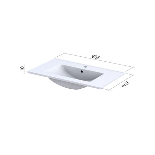 CONCEPT 250 umyvadlo 80 cm, s otvorem pro baterii a přepadem PTA-006 Technický nákres