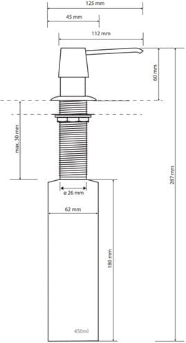 BEMETA dávkovač tekutého mýdla 470 ml, vestavný, chrom 136109012 Technický nákres
