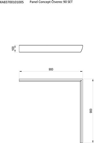 CONCEPT 100 90 SET panel, pro čtvercovou vaničku, bílá XA83700101005 Technický nákres