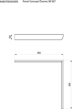 CONCEPT 100 90 SET panel, pro čtvercovou vaničku, bílá XA83700101005 Technický nákres