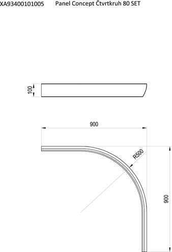 CONCEPT 100 80 SET panel, pro čtvrtkruhovou vaničku, bílá XA93400101005 Technický nákres