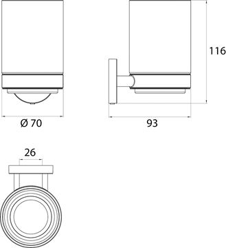 CONCEPT 200 nástěnný pohárek, sklo, chrom 010-8399 Technický nákres