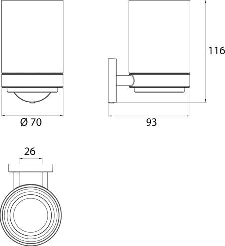 CONCEPT 200 nástěnný pohárek, sklo, chrom 010-8399 Technický nákres