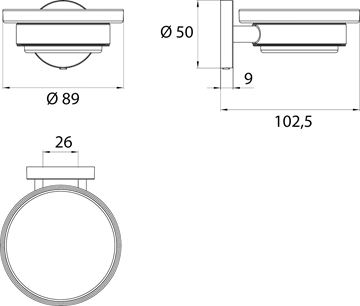 CONCEPT 200 mýdlenka, nástěnná, sklo, chrom 010-8401 Technický nákres