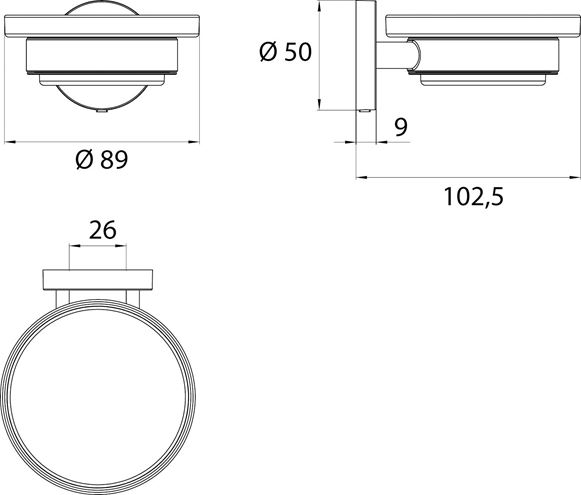 CONCEPT 200 mýdlenka, nástěnná, sklo, chrom 010-8401 Technický nákres