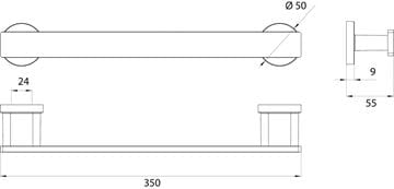 CONCEPT 200 madlo 350 mm, k vaně, chrom 010-8409 Technický nákres