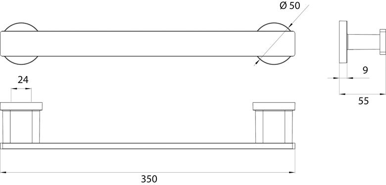 CONCEPT 200 madlo 350 mm, k vaně, chrom 010-8409 Technický nákres