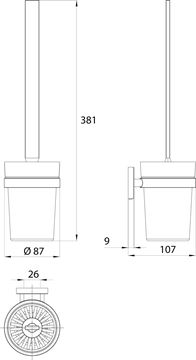 CONCEPT 200 WC štětka, nástěnná, sklo, chrom 010-8398 Technický nákres