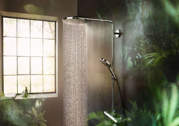 HANSGROHE RAINDANCE S SHOWEPIPE 240 sprchový set s termostatickou baterií, horní sprcha, ruční sprcha se 3 proudy, tyč, hadice, matná černá 27633670 Obrázek - fotka