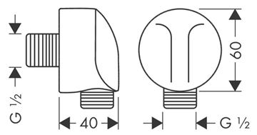 HANSGROHE přípojka hadice E bez zpětného ventilu 60mm, černá matná 27454670 Technický nákres