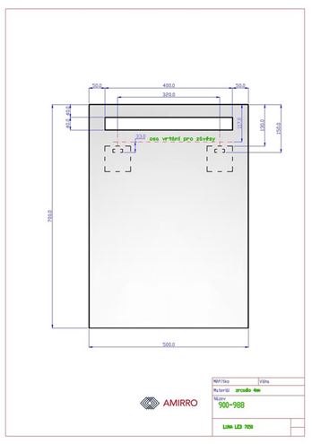 AMIRRO LUNA LED zrcadlo 50x70 cm, s osvětlením 900-988 Technický nákres