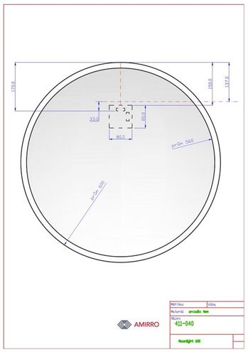 AMIRRO MOONLIGHT zrcadlo 60 cm, s osvětlením 411-040 Technický nákres