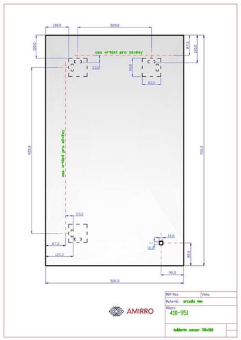 AMIRRO AMBIENTE SENZOR zrcadlo 50x70 cm, reverzibilní, s osvětlením, se sensorem 410-951 Technický nákres