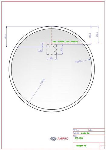 AMIRRO MOONLIGHT zrcadlo 70 cm, s osvětlěním 411-057 Technický nákres