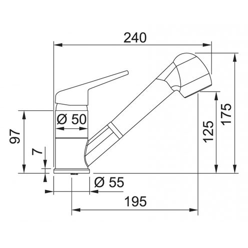FRANKE FC 9547 dřezová baterie, s vytahovací sprškou, chrom 115.0347.111 Technický nákres