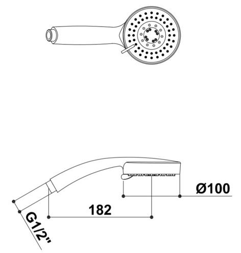 RAF ruční sprcha pr. 100 mm, 5 proudů, chrom SR737 Technický nákres