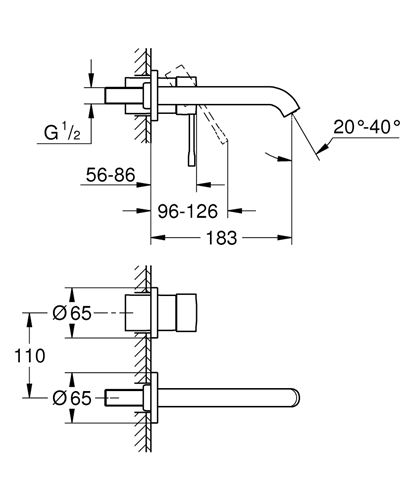 GROHE ESSENCE NEW umyvadlová podomítková baterie, supersteel 19408DC1 Technický nákres