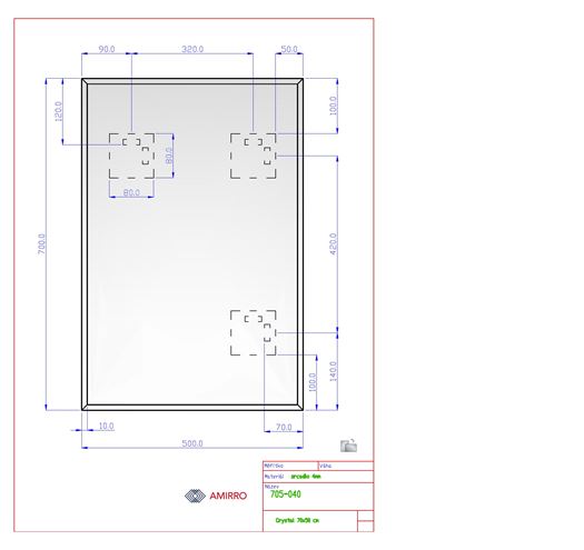 AMIRRO CRYSTAL zrcadlo 50x70 cm, reverzibilní 705-040 Technický nákres