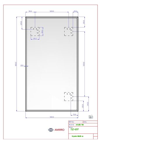 AMIRRO CRYSTAL zrcadlo 50x80 cm, reverzibilní 712-697 Technický nákres